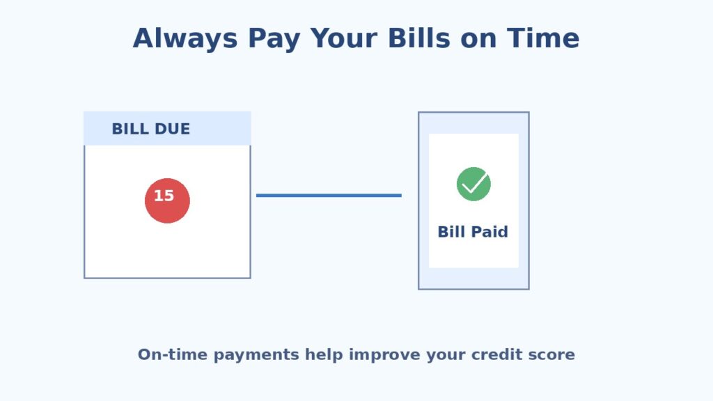 Always pay bills on time to improve credit card score and maintain financial health