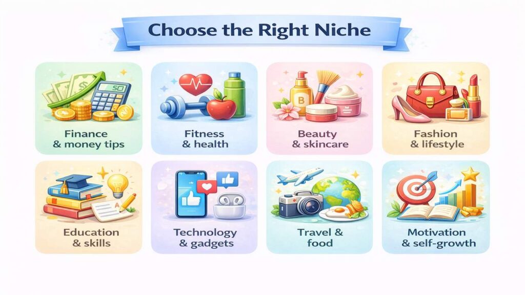 Choose the right niche like tech, finance, fitness to Make Money on YouTube