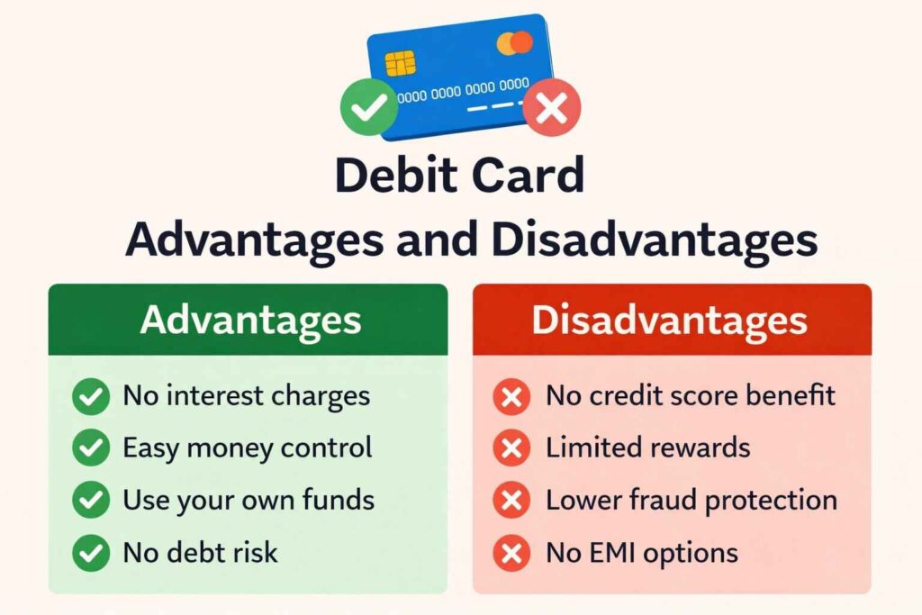 Debit Card Advantages and Disadvantages - Infographic showing pros and cons of using debit cards
