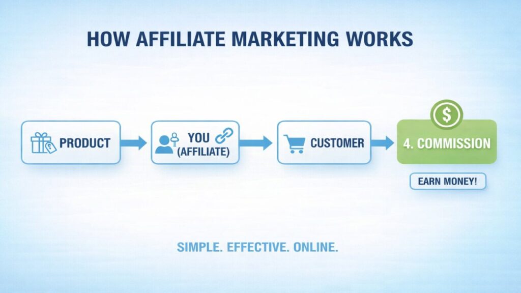 How to make money from affiliate marketing: Product promoted by affiliate leads to customer purchase and commission